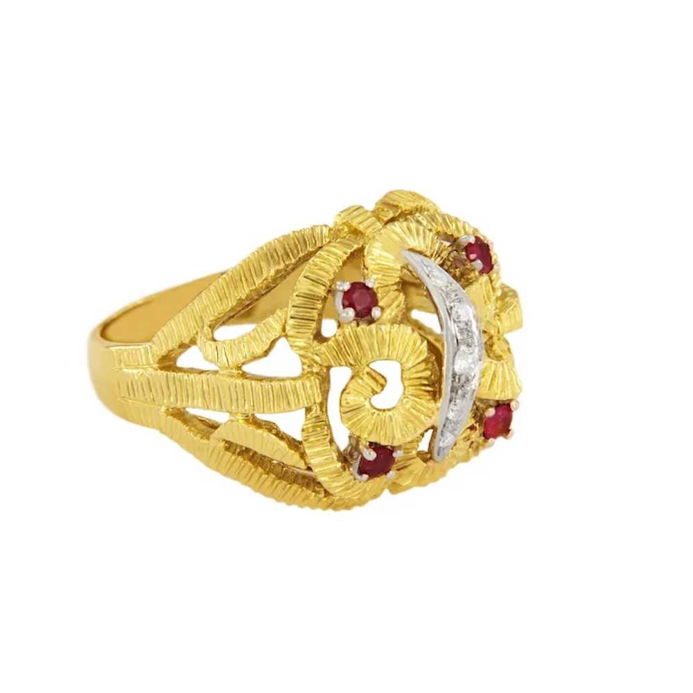 Vintage Diamond & Ruby Ring in 18k Two tone Gold. - image 4