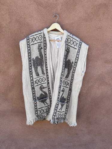 Wool Woven Long Vest with Llamas - Cotton Lined - image 1