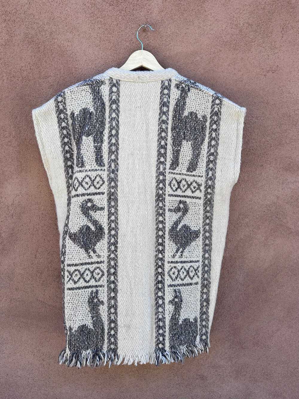 Wool Woven Long Vest with Llamas - Cotton Lined - image 2