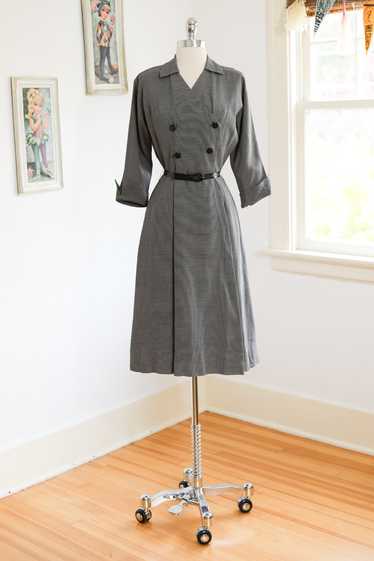 Vintage 1940s Dress - SHARP Black White Woven Stri