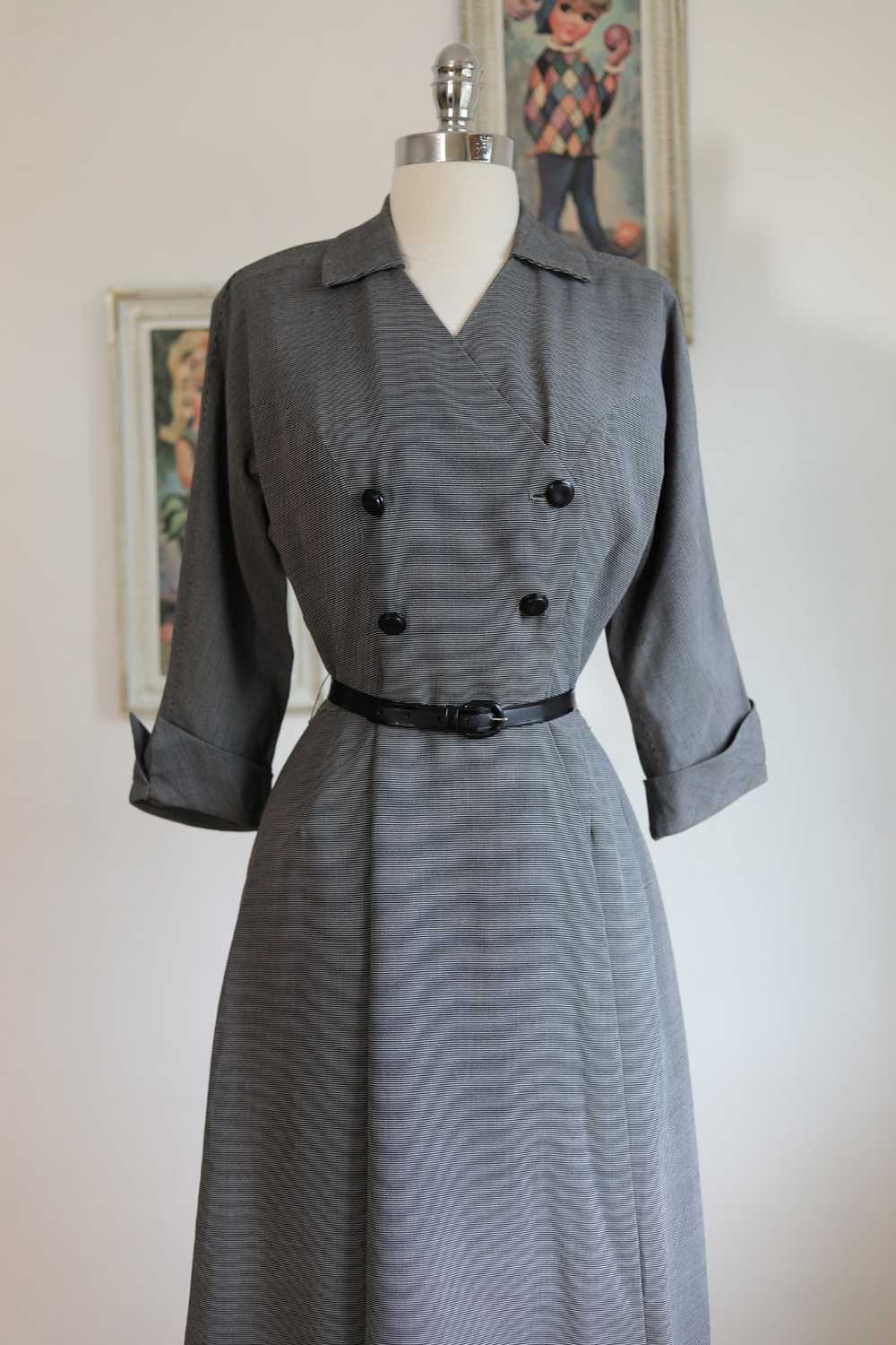 Vintage 1940s Dress - SHARP Black White Woven Str… - image 3