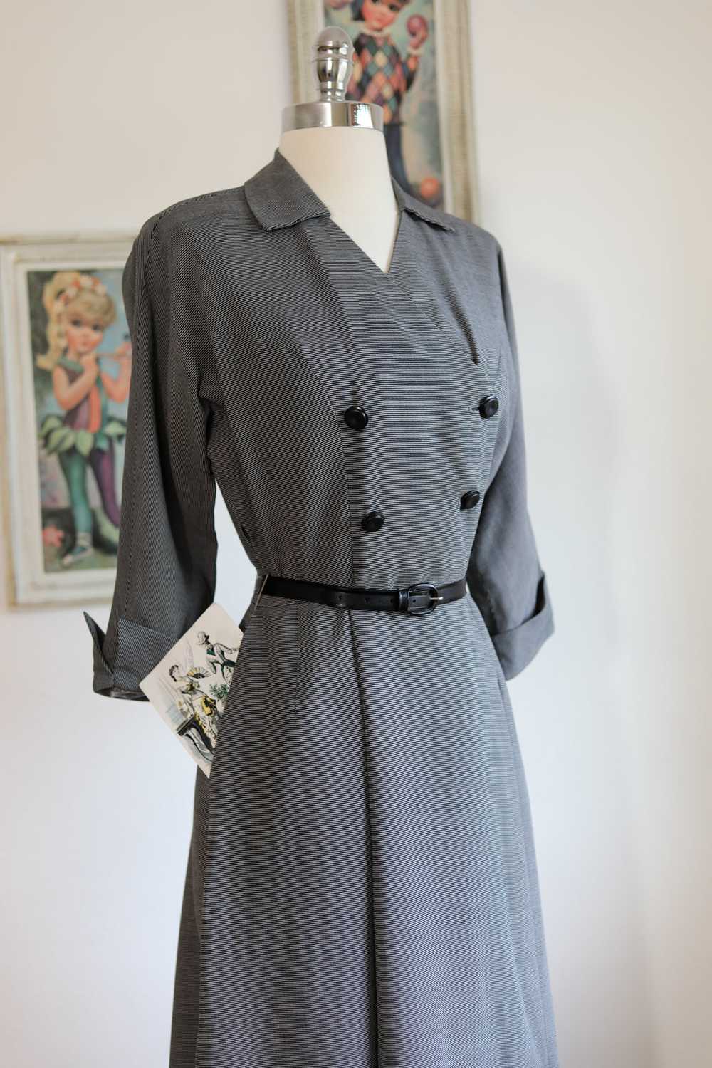 Vintage 1940s Dress - SHARP Black White Woven Str… - image 4
