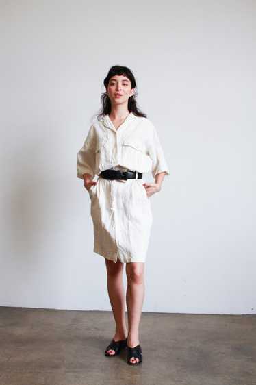 1990s Cream Linen Button Down Dress