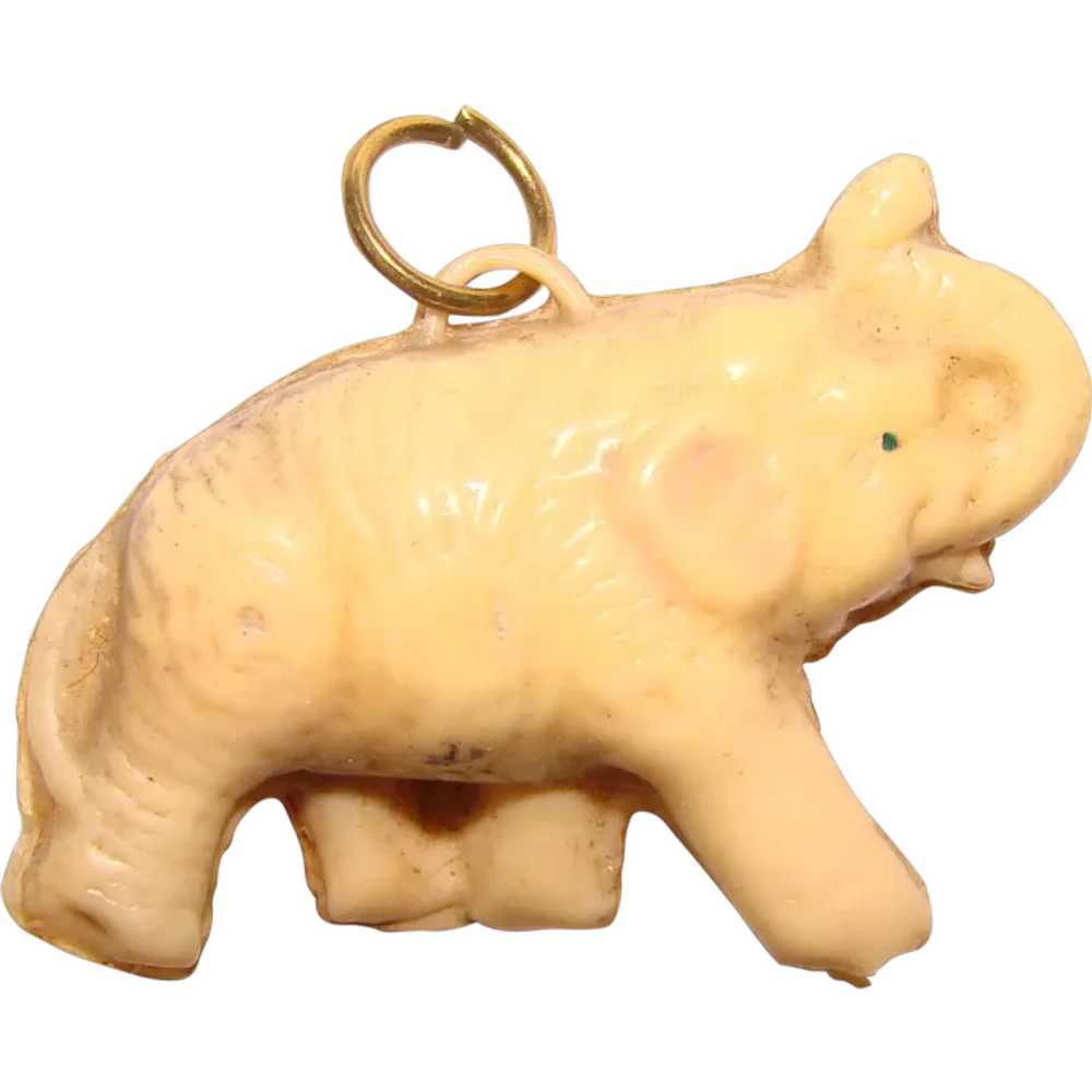 Awesome Puffy ELEPHANT Vintage Celluloid Charm - image 1