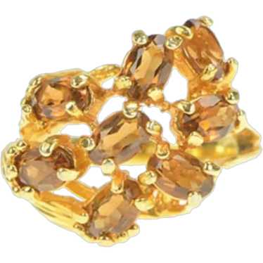 18K Oval Citrine Tree Branch Cluster Cocktail Rin… - image 1