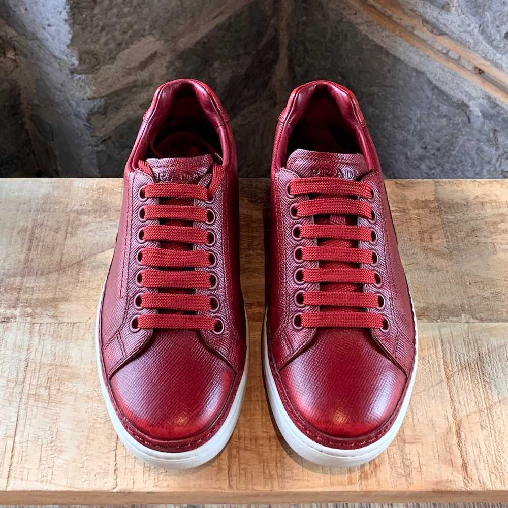 Prada Prada Saffiano Red Leather Distressed Low-T… - image 2