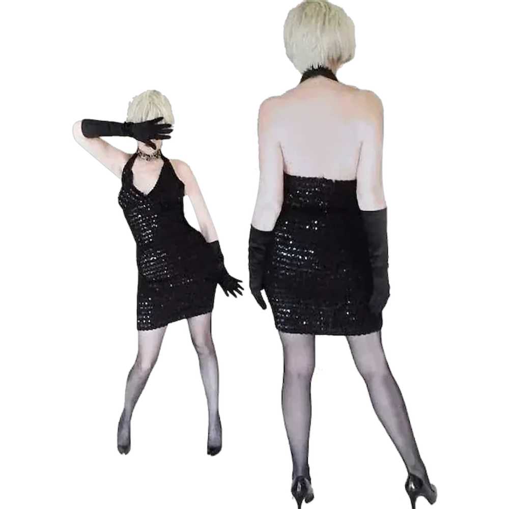 Black Sequin Halter Dress Sexy Micro Mini Bodycon… - image 1