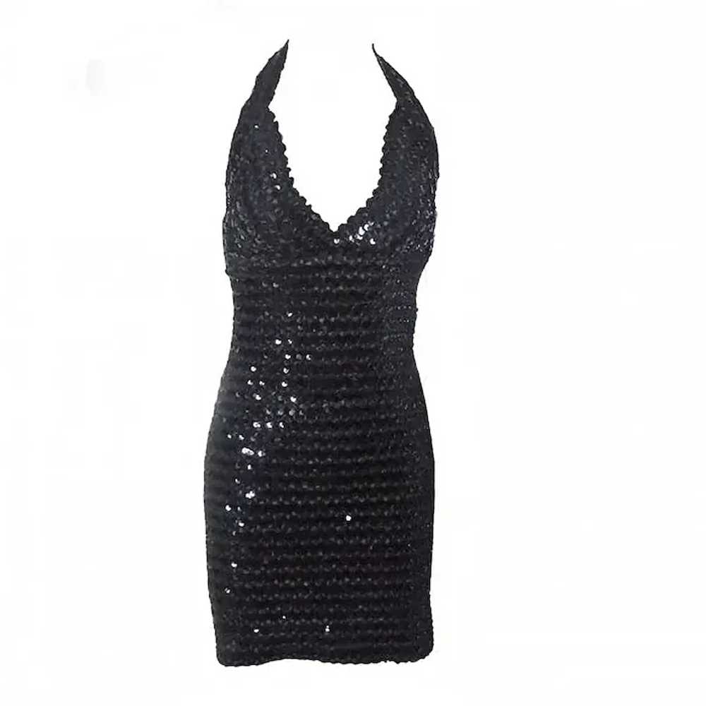 Black Sequin Halter Dress Sexy Micro Mini Bodycon… - image 3