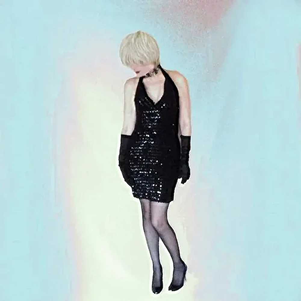 Black Sequin Halter Dress Sexy Micro Mini Bodycon… - image 5