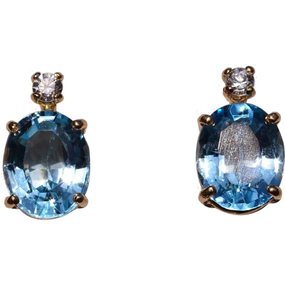 Blue Topaz and Natural Diamond Stud Earrings in Y… - image 1