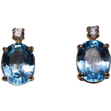 Blue Topaz and Natural Diamond Stud Earrings in Y… - image 1