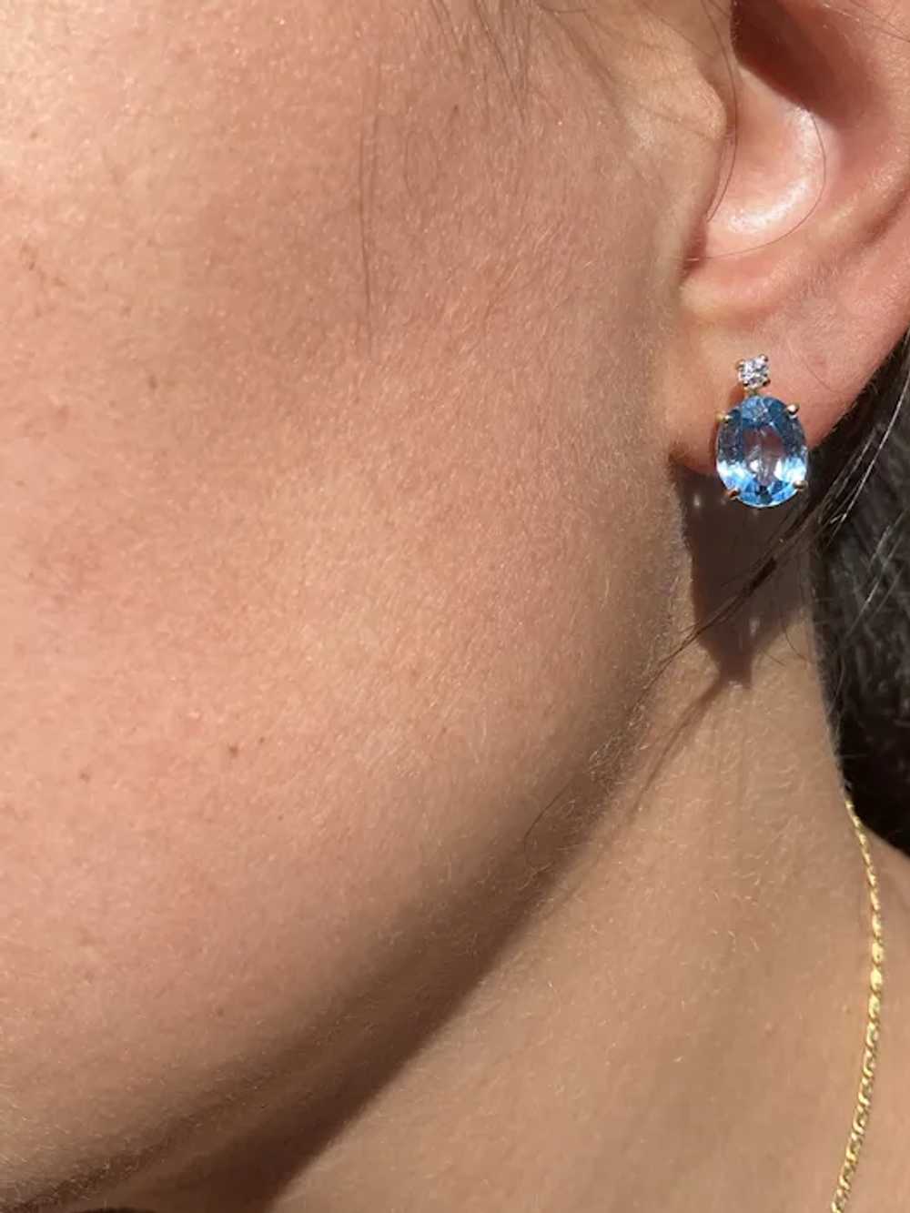 Blue Topaz and Natural Diamond Stud Earrings in Y… - image 3