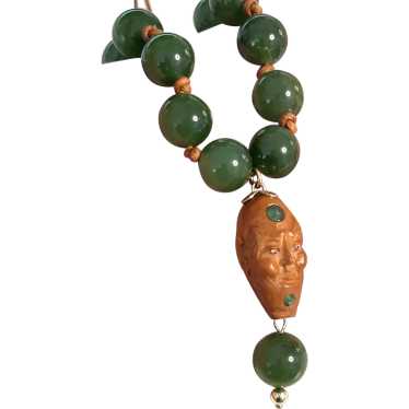 12mm Natural Jade, Emerald, Diamond Carved Buddha - image 1