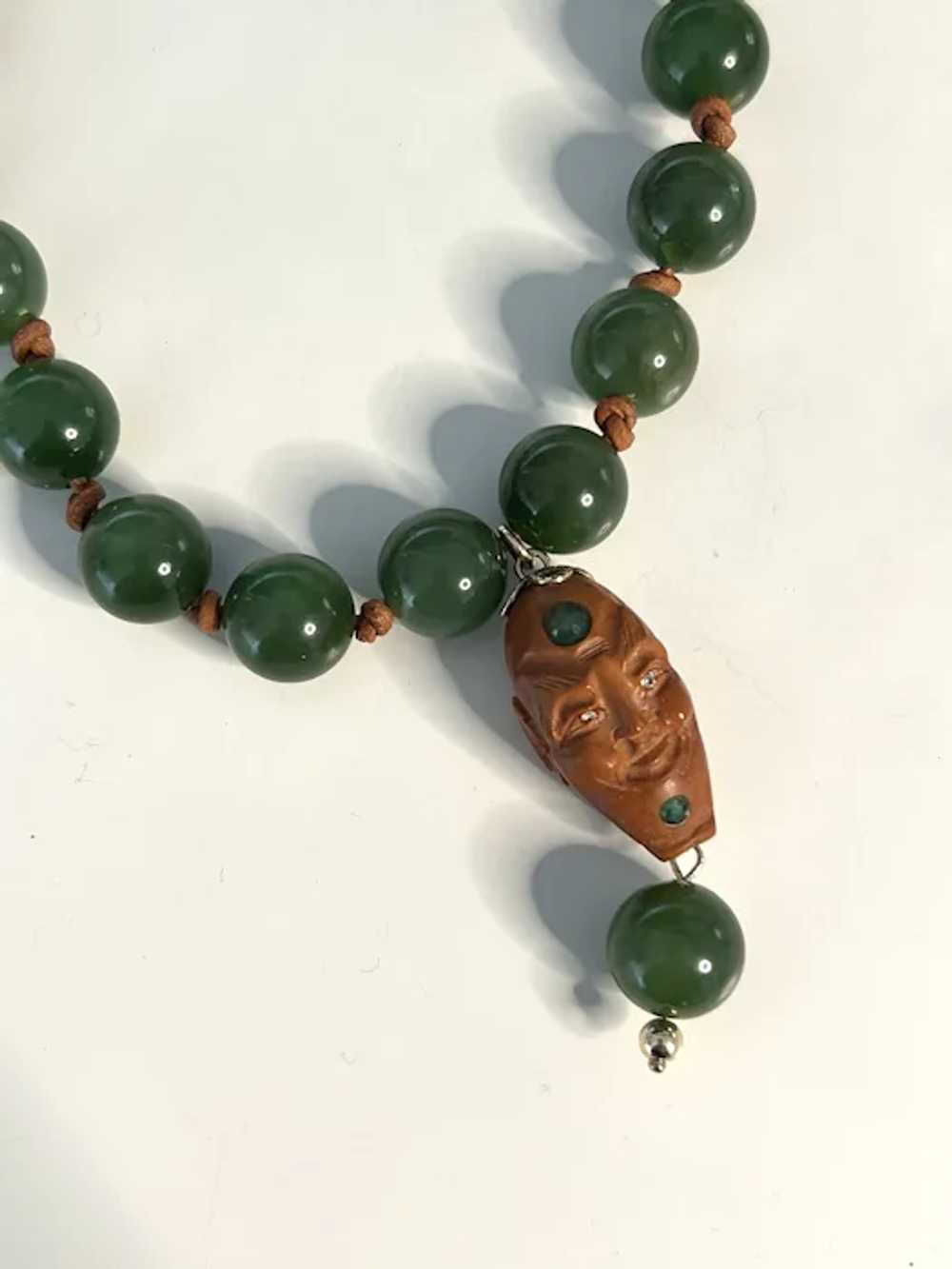 12mm Natural Jade, Emerald, Diamond Carved Buddha - image 2