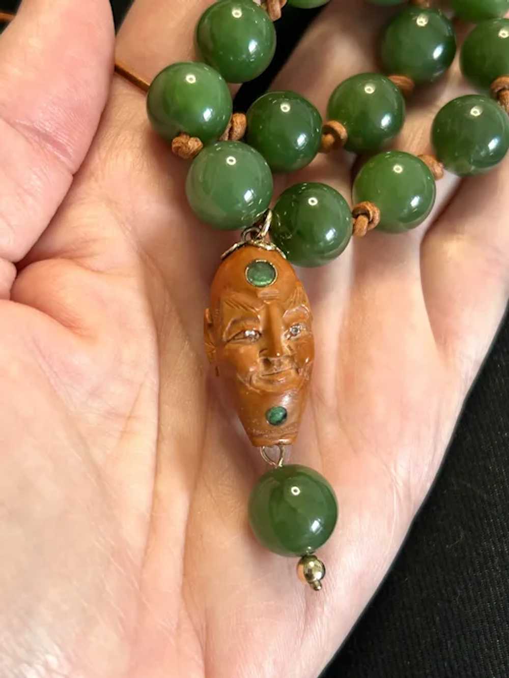12mm Natural Jade, Emerald, Diamond Carved Buddha - image 3