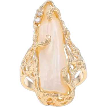 Yellow Gold Cultured Biwa Pearl & Diamond Ring - 1