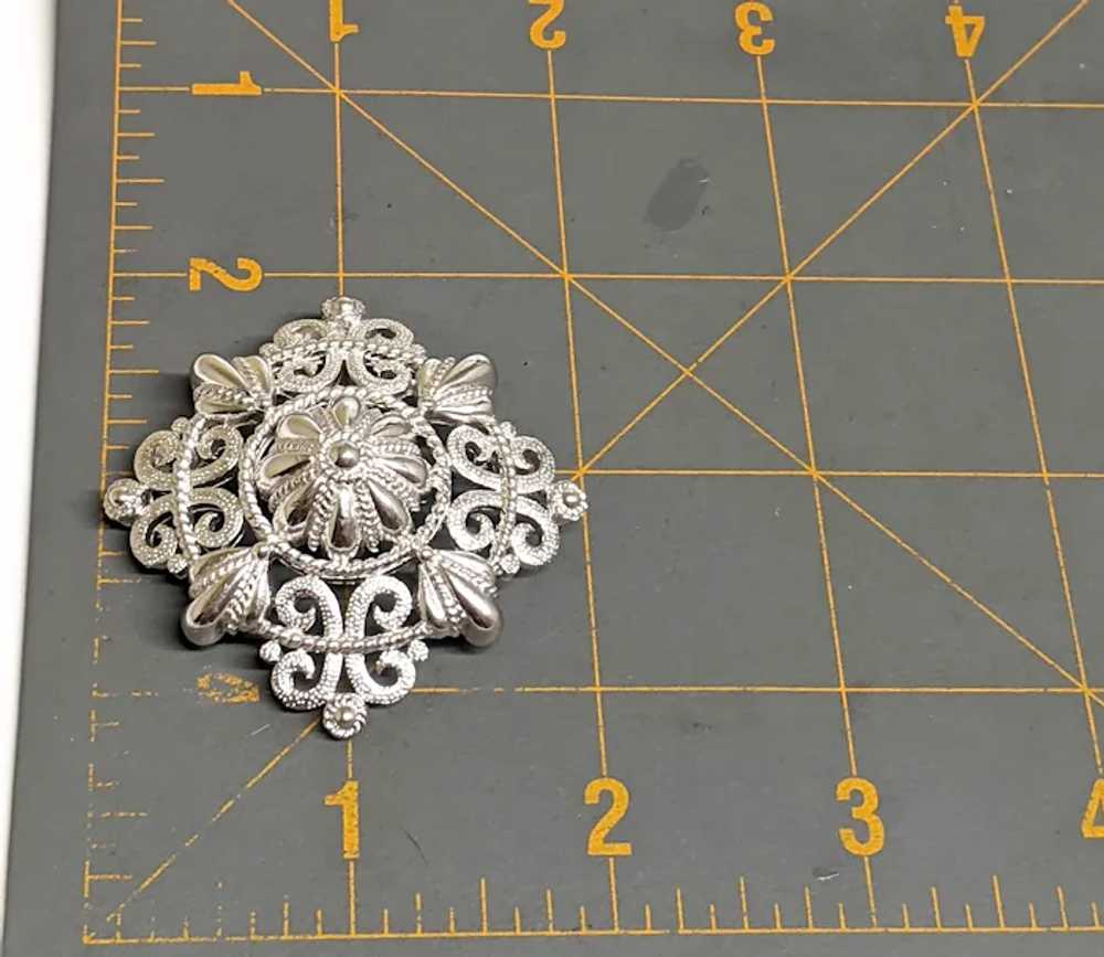 Crown Trifari Silver Tone Filigree Textured Brooch - image 6