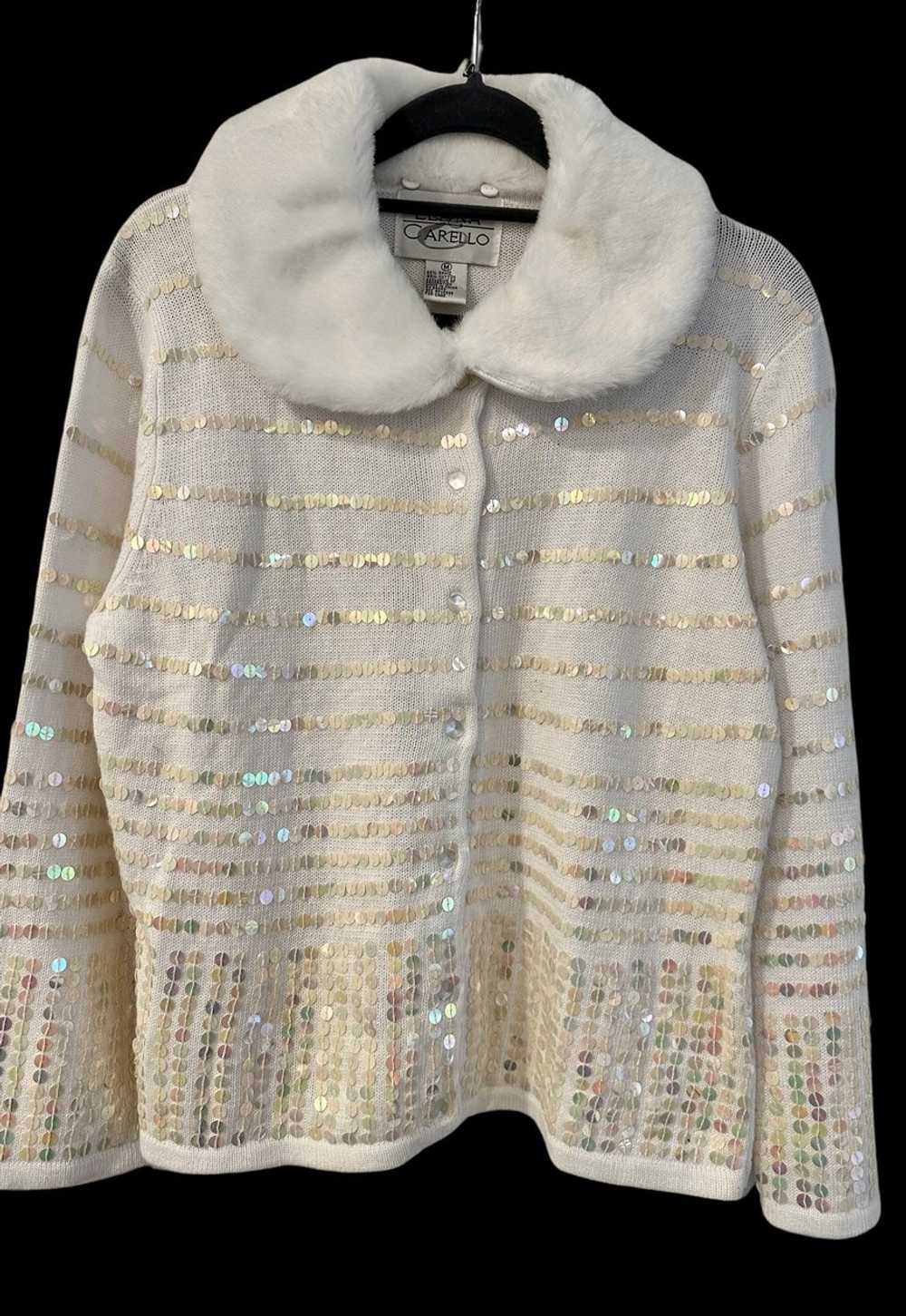 Sequined Cardigan with Faux Fur Trim - image 3