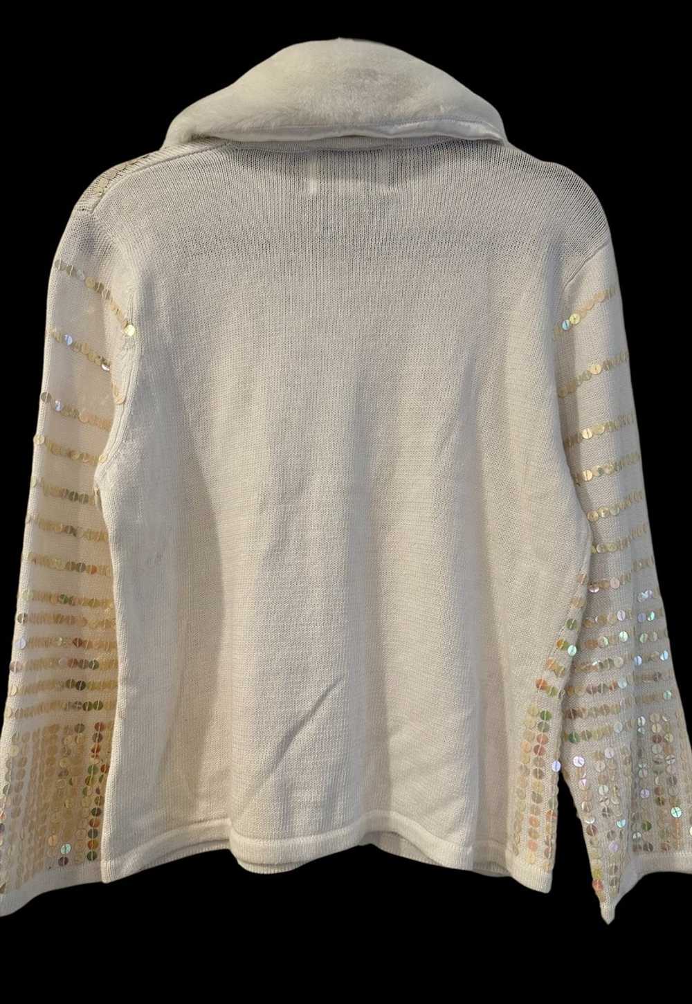 Sequined Cardigan with Faux Fur Trim - image 5