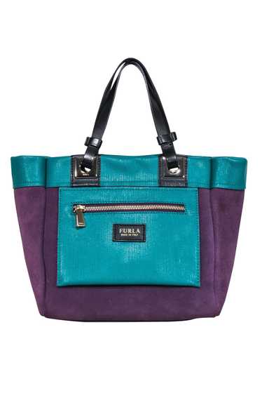 Furla - Purple Suede & Teal Leather Mini Tote Bag
