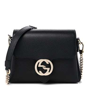 Gucci Calfskin Interlocking G Shoulder Bag Medium Black EUC