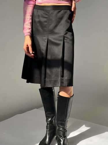 Vintage Silk Knife Pleated Skirt - Black