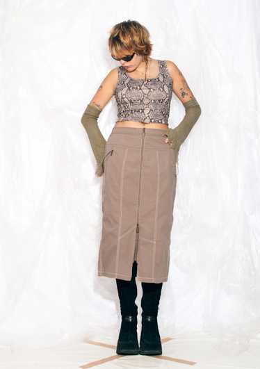 Vintage Y2K Cargo Midi Skirt in Brown with Zip Fr… - image 1