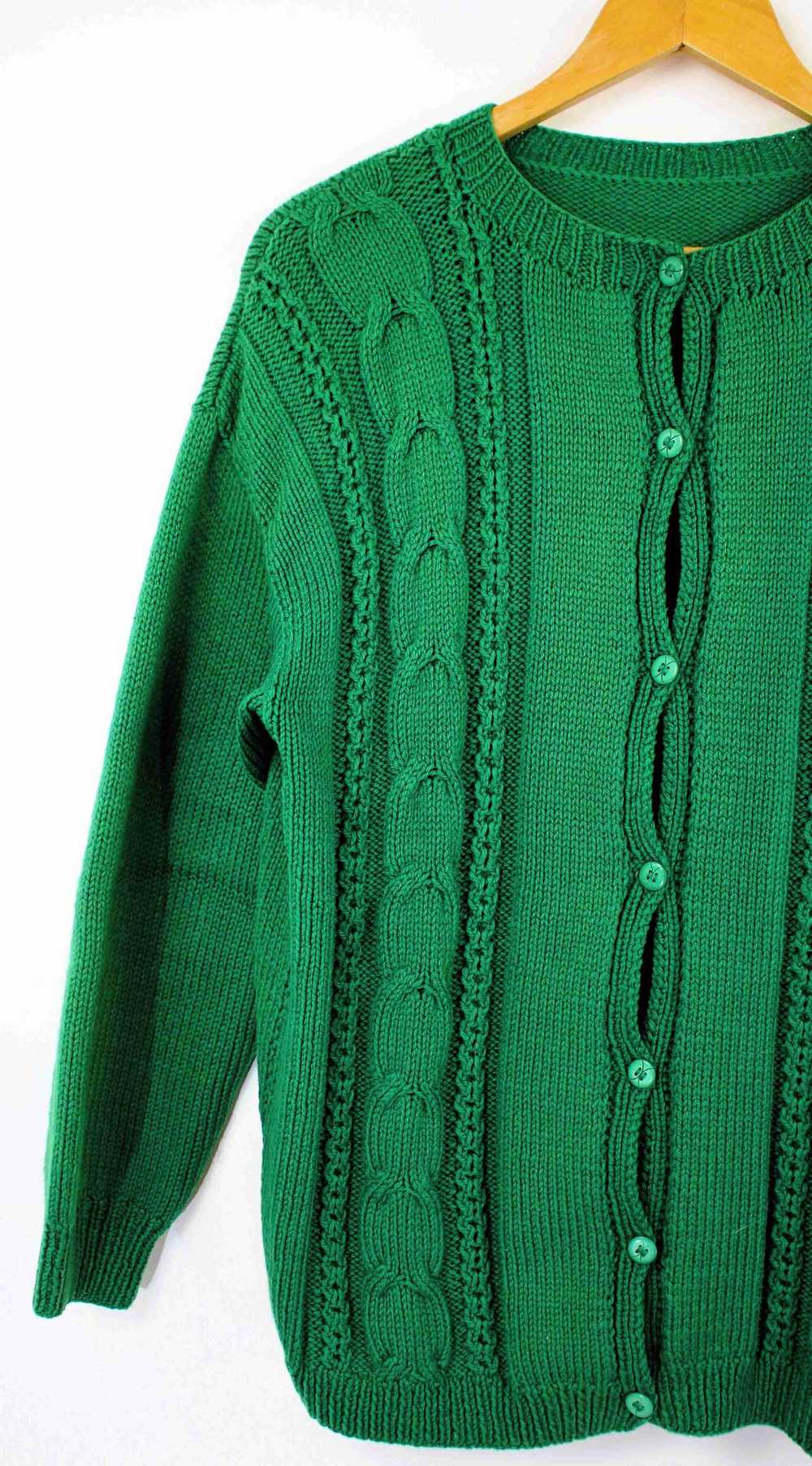 Green cardigan - Green cardigan Handmade In cotto… - image 3
