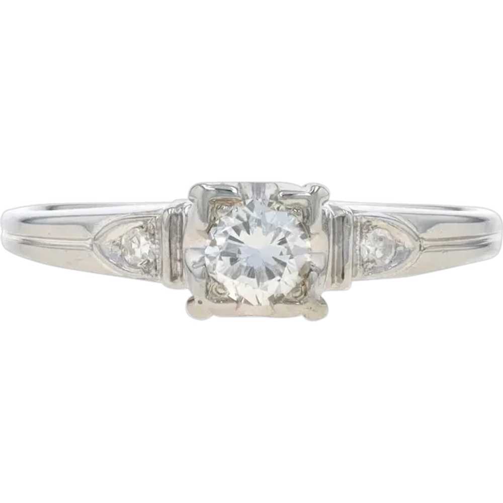 White Gold Diamond Art Deco Engagement Ring - 18k… - image 1