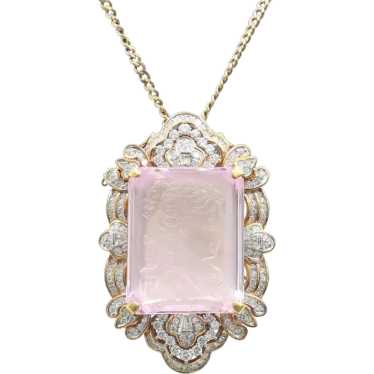 Magnificent 18K 5 Ct. Diamond Carved Kunzite Broo… - image 1