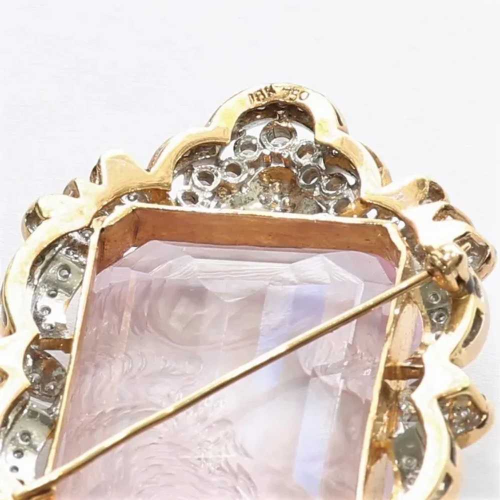 Magnificent 18K 5 Ct. Diamond Carved Kunzite Broo… - image 5