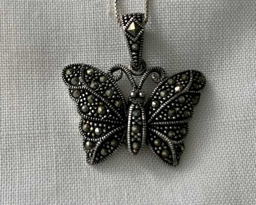 Sterling Silver Marcasite Butterfly Pendant Neckl… - image 2