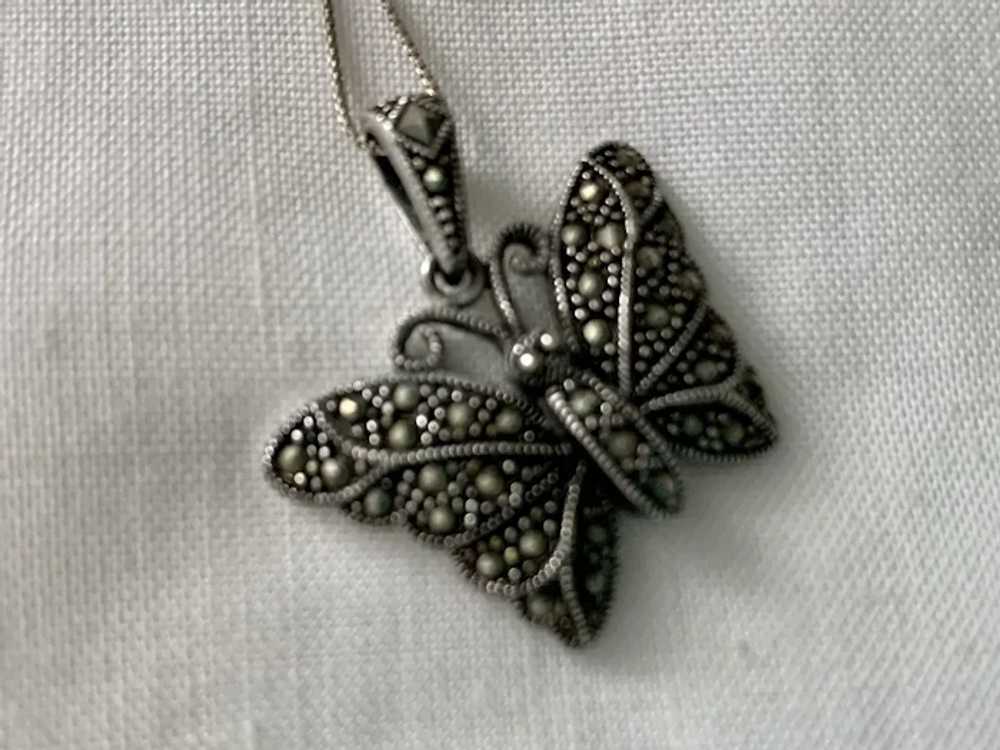 Sterling Silver Marcasite Butterfly Pendant Neckl… - image 5