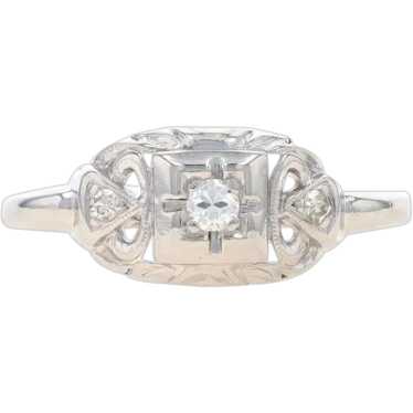 Platinum Diamond Art Deco Ring - Round Brilliant .