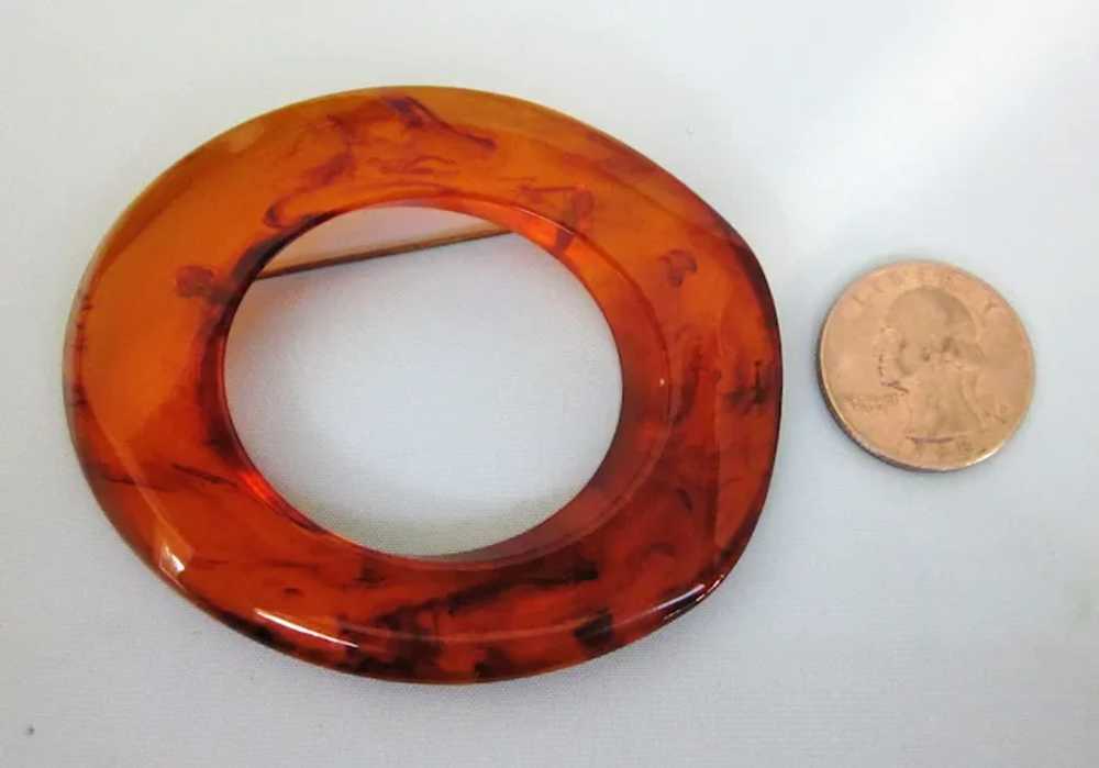 Vintage Lucite Faux Amber Modernist Large Brooch - image 2