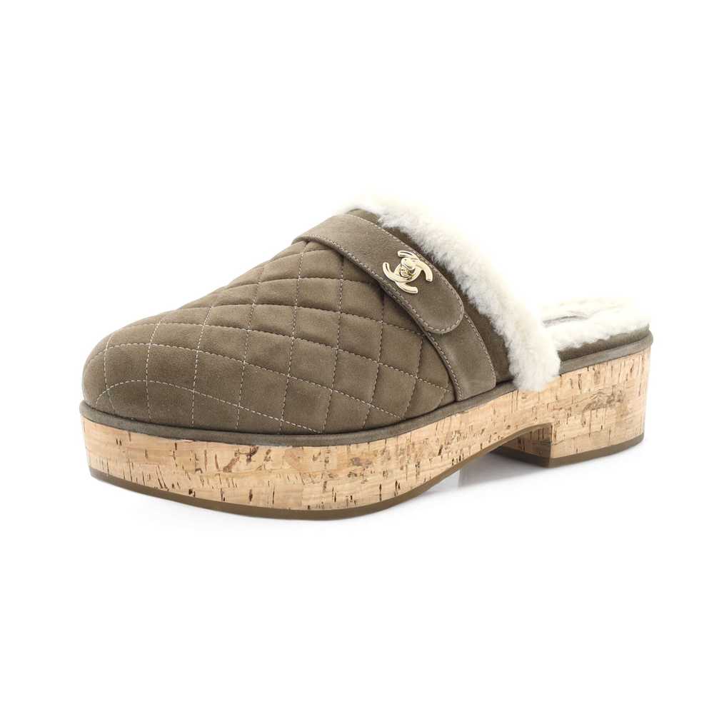 CHANEL Women's CC Turnlock Clogs Quilted Suede wi… - image 1