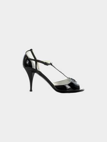 Chanel 2000s Black Patent Leather Peep Toe Heels
