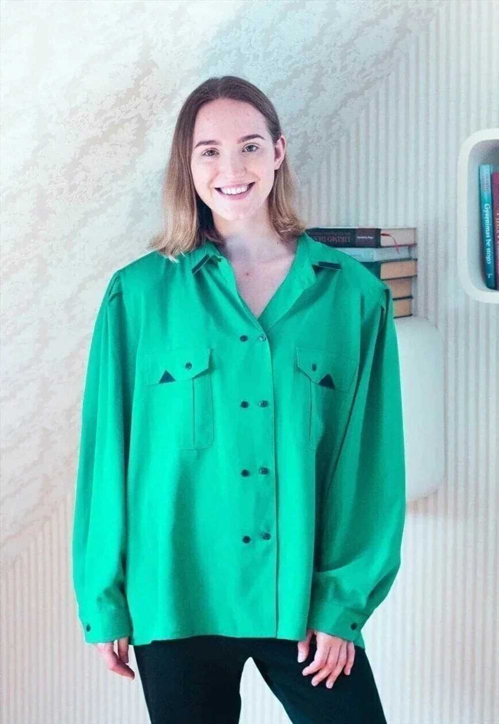 Bright green long sleeve silky shirt - image 1