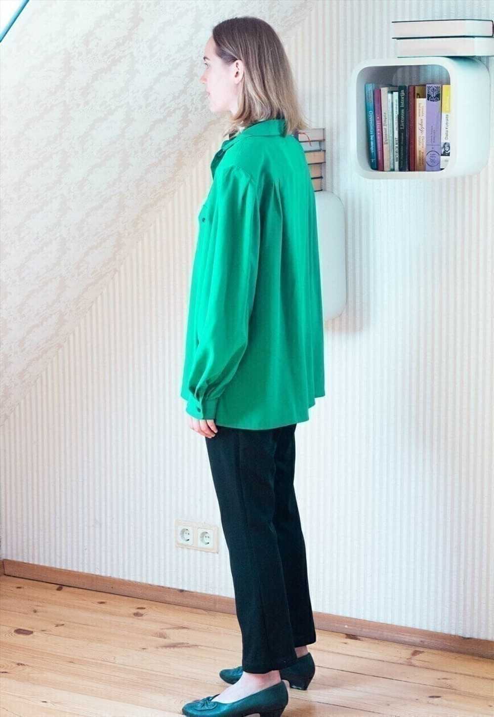 Bright green long sleeve silky shirt - image 3
