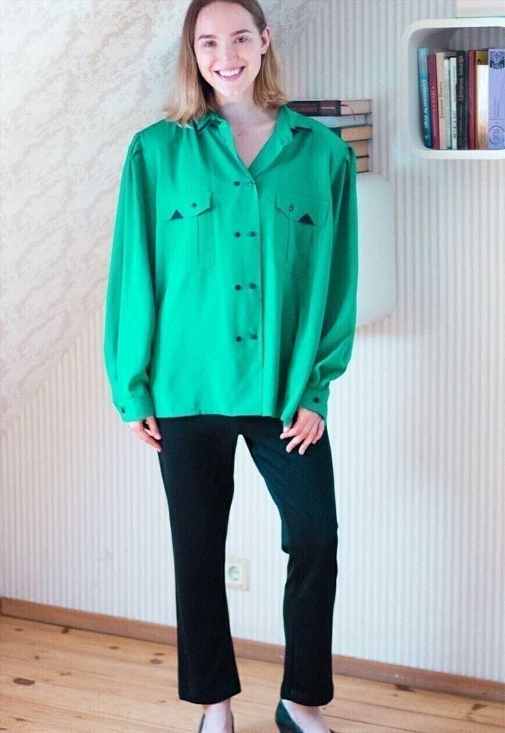 Bright green long sleeve silky shirt - image 4