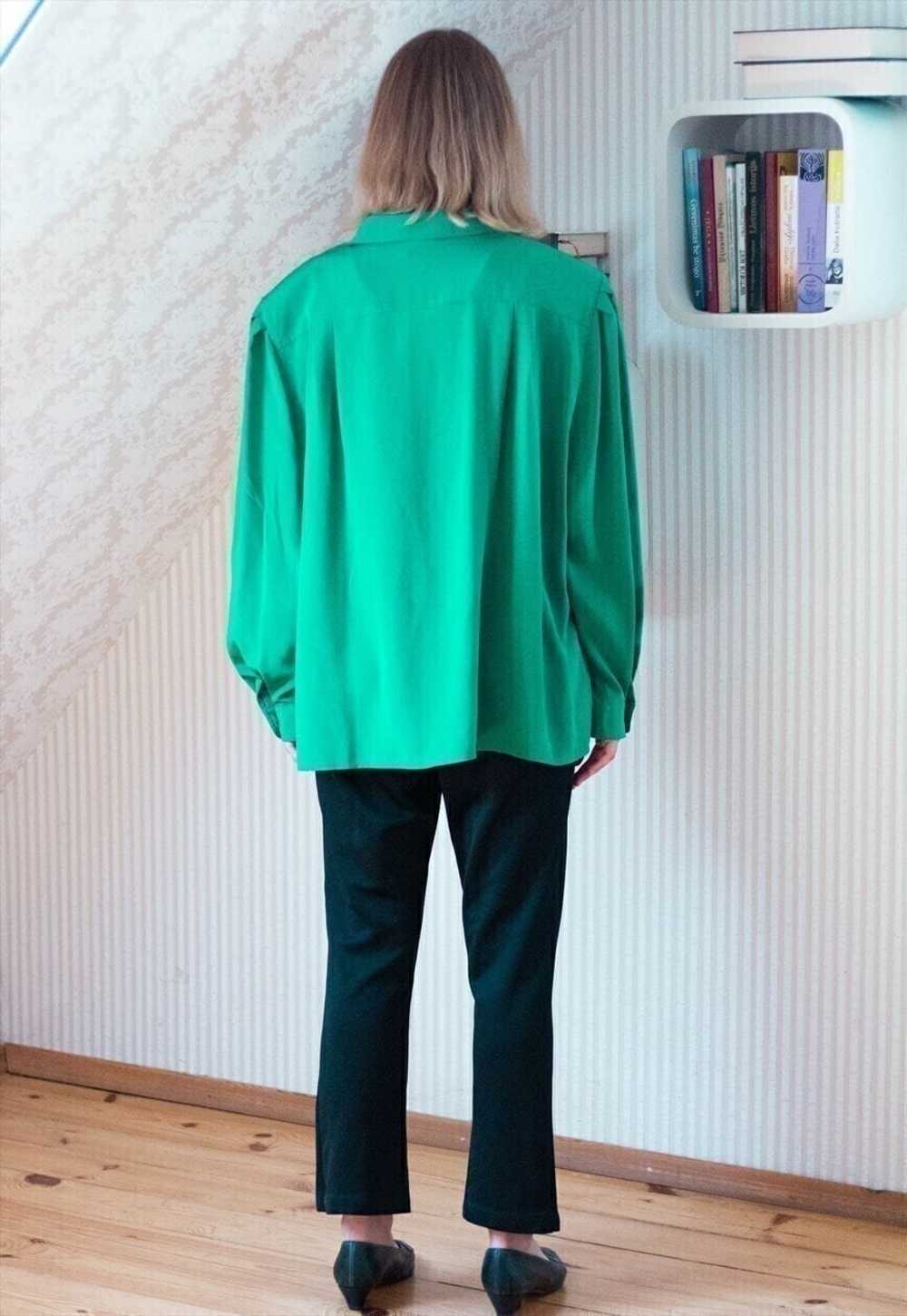 Bright green long sleeve silky shirt - image 5