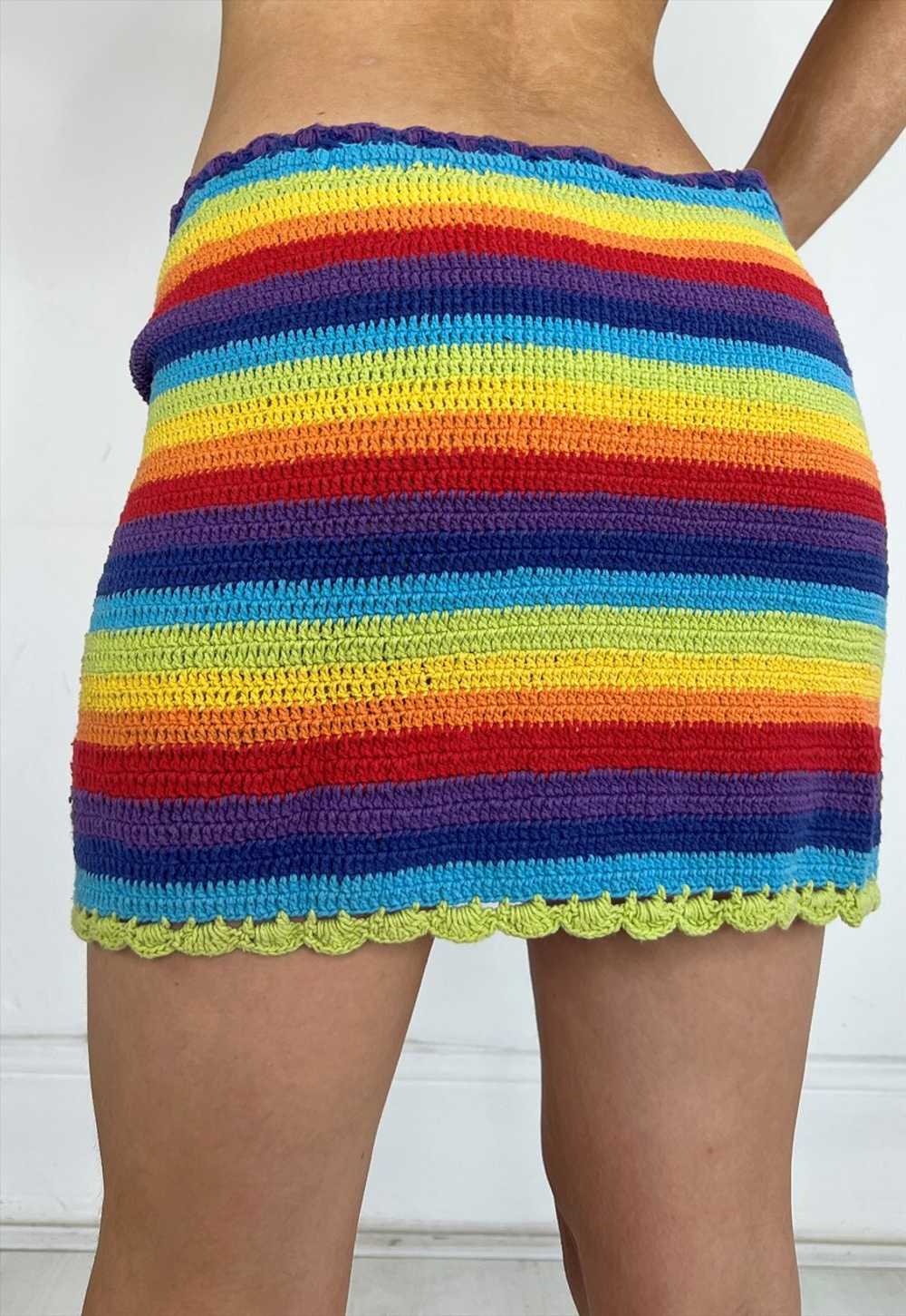 Vintage Y2k Skirt Crochet Rainbow Knitted Handmad… - image 5