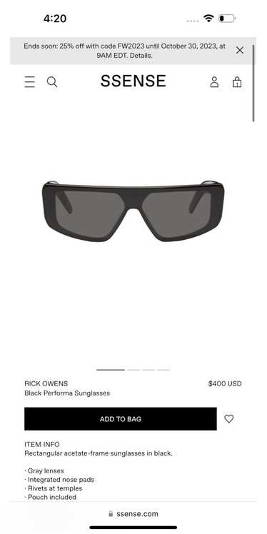 Rick Owens Black Performa Glasses