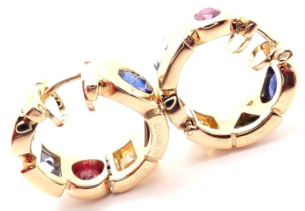 Chanel Chanel 18k Yellow Gold Sapphire Ruby Hoop … - image 12