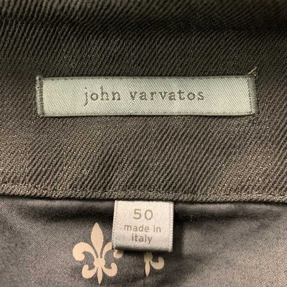 John Varvatos Black Solid Linen Wool Peak Lapel T… - image 4