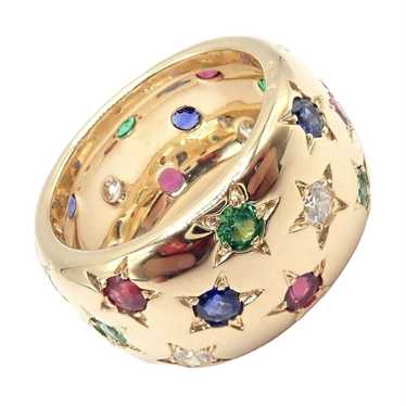 Cartier Gold Diamond Ruby Emerald Sapphire Band R… - image 1