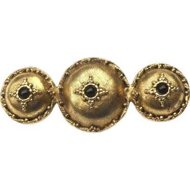 Gorgeous Triple Etruscan Shield Bar Brooch Signed 