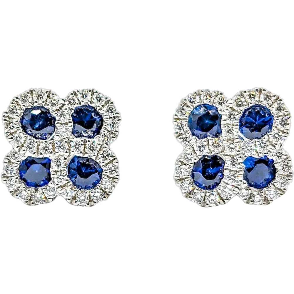 Sapphire & Diamond Clover Shaped Stud Earrings in… - image 1