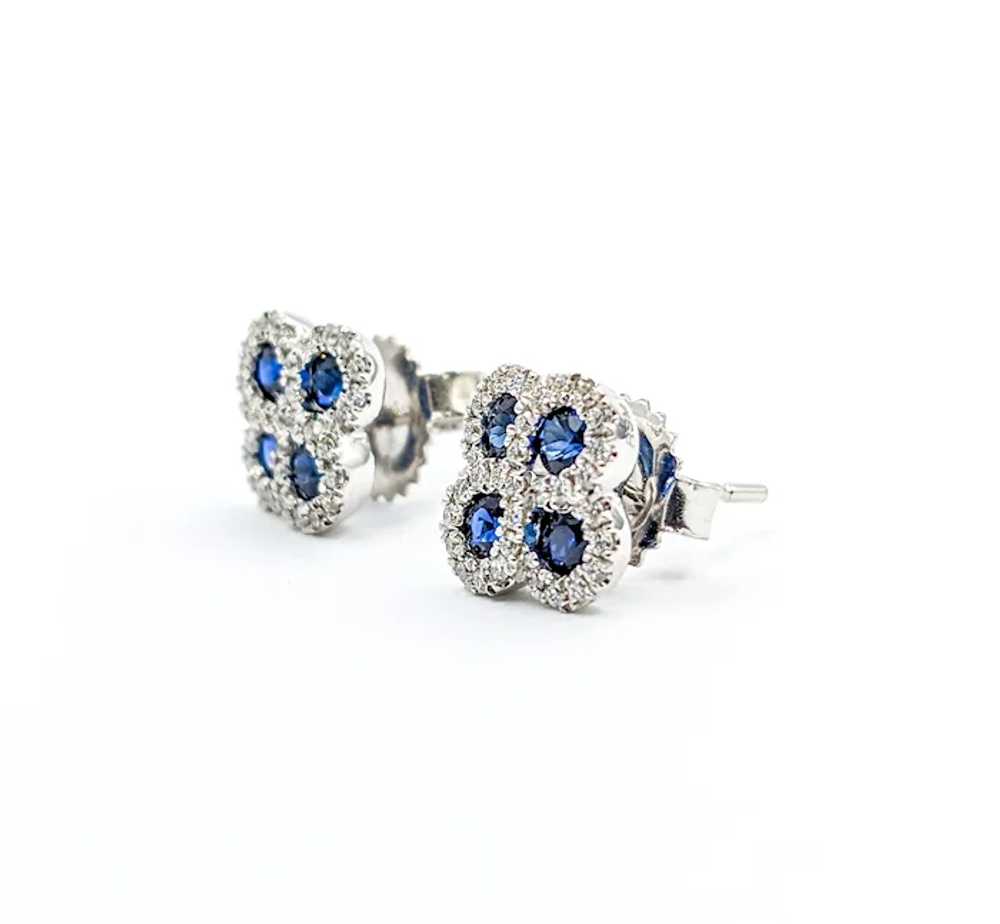 Sapphire & Diamond Clover Shaped Stud Earrings in… - image 2