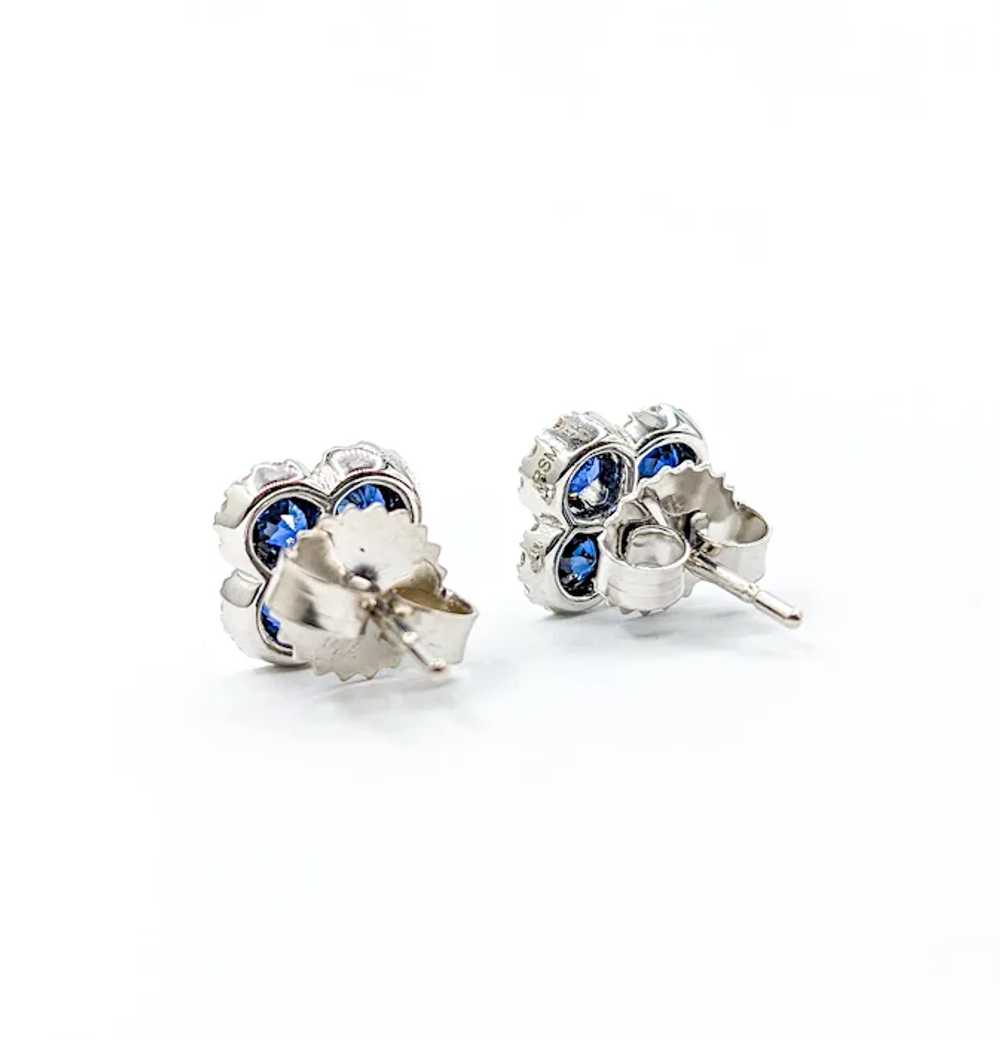 Sapphire & Diamond Clover Shaped Stud Earrings in… - image 3